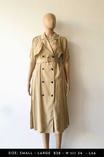 Neutral Trench Double Breasted Coat Dress Nude Khaki Brown Color
