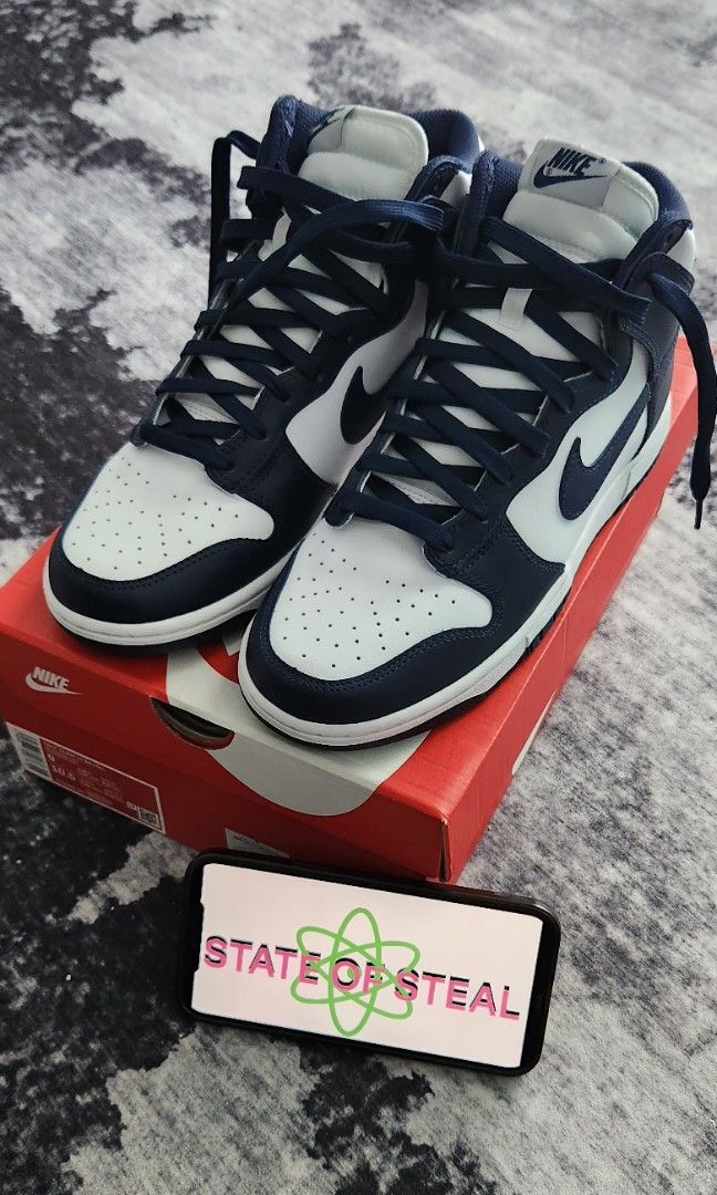 nike dunk high navy on feet