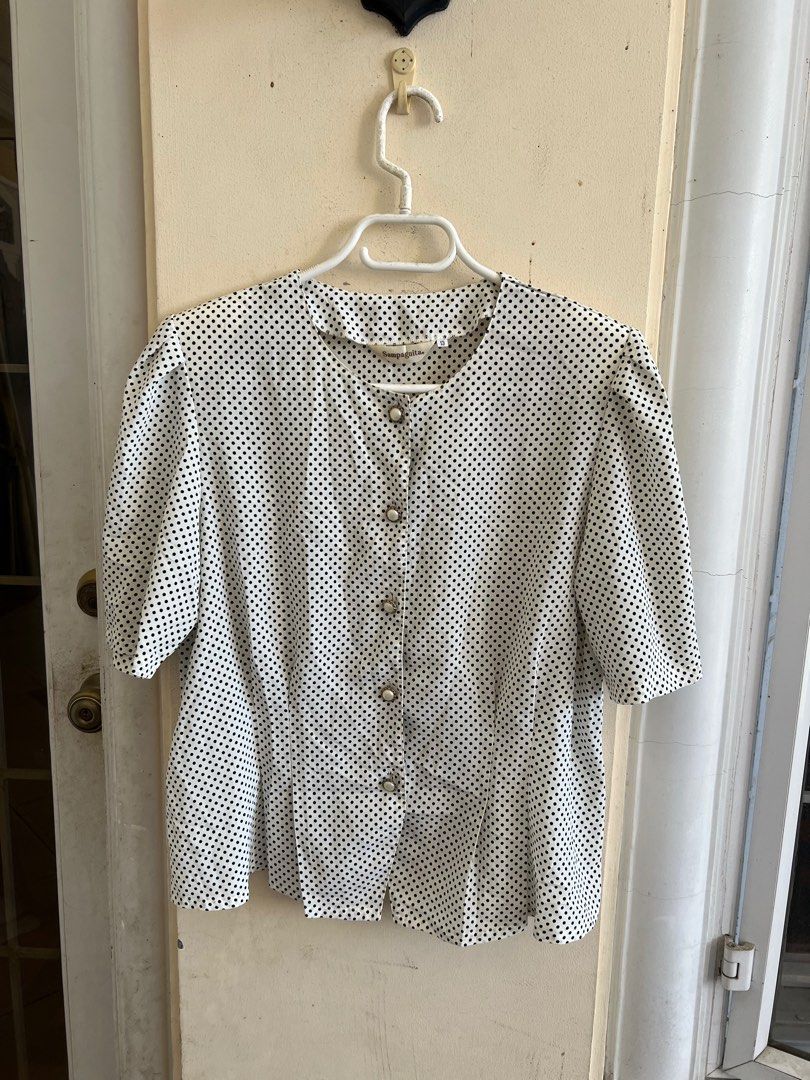 Polka peplum top (Category: Blouses) located in Davao. Submitted by thedeclutterMD (Listing ID 1284476265, Image 1). Description: Bust 38in.