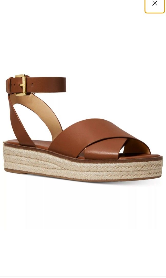 PRELOVED MICHAEL KORS ABBOTT LEATHER SANDAL IN ACORN COLOR SIZE 7M Luxury Sneakers Footwear on Carousell