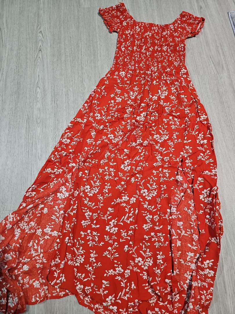 Radiant Ruby Red Floral Print Chiffon Maxi Dress
