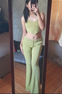 shein green cute flare pants coords