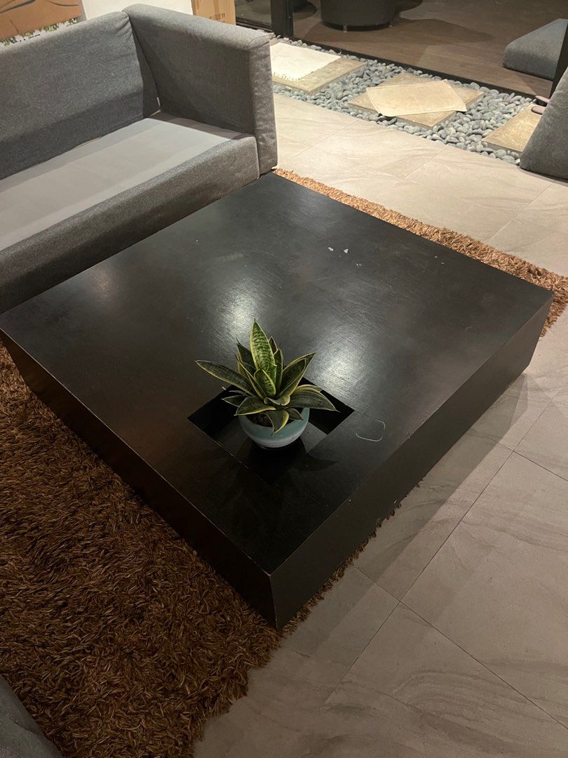 Solid Wood Coffee Table (Category: Tables & Sets) located in Singapore. Submitted by lanadelreystan (Listing ID 1284471129, Image 2). Description: Big & heavy solid wood black coffee table with storage space 120x120cm Please arrange own delivery.