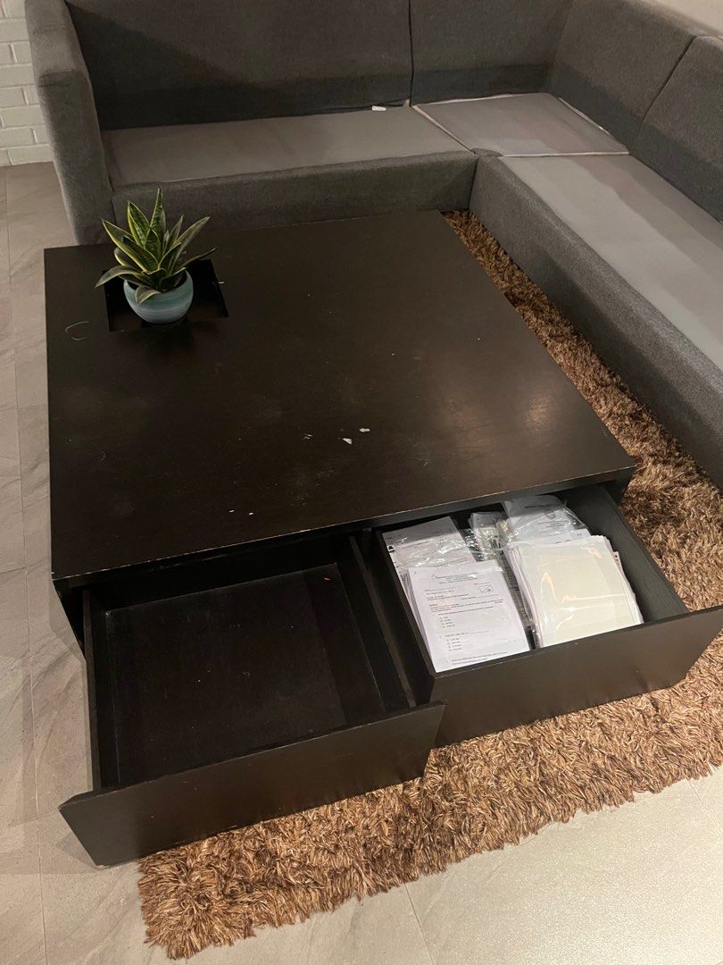 Solid Wood Coffee Table (Category: Tables & Sets) located in Singapore. Submitted by lanadelreystan (Listing ID 1284471129, Image 3). Description: Big & heavy solid wood black coffee table with storage space 120x120cm Please arrange own delivery.