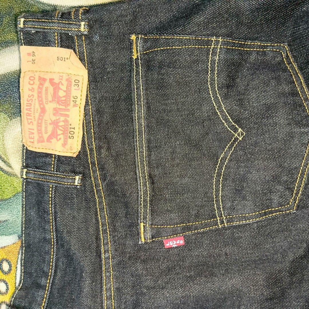Vintage Levis 501 L5155 Riveted Red Tab Mens Button Fly Denim Jeans Size W46 L30