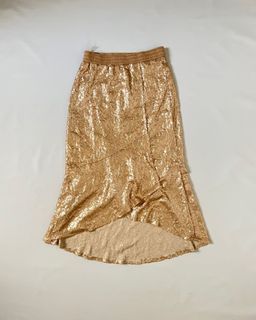 vintage soft gold sequins asymmetrical maxi skirt
