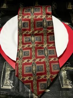 Vintage Tie By Arrow, Maroon with Gray Geometric Print, Silk Men’s Necktie, Made in USA