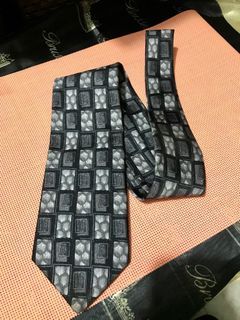Vintage Tie By Marks & Spencer, Classic Black & Gray Themed with Boxed Prints, Polyester Men’s Necktie, Made in Italy