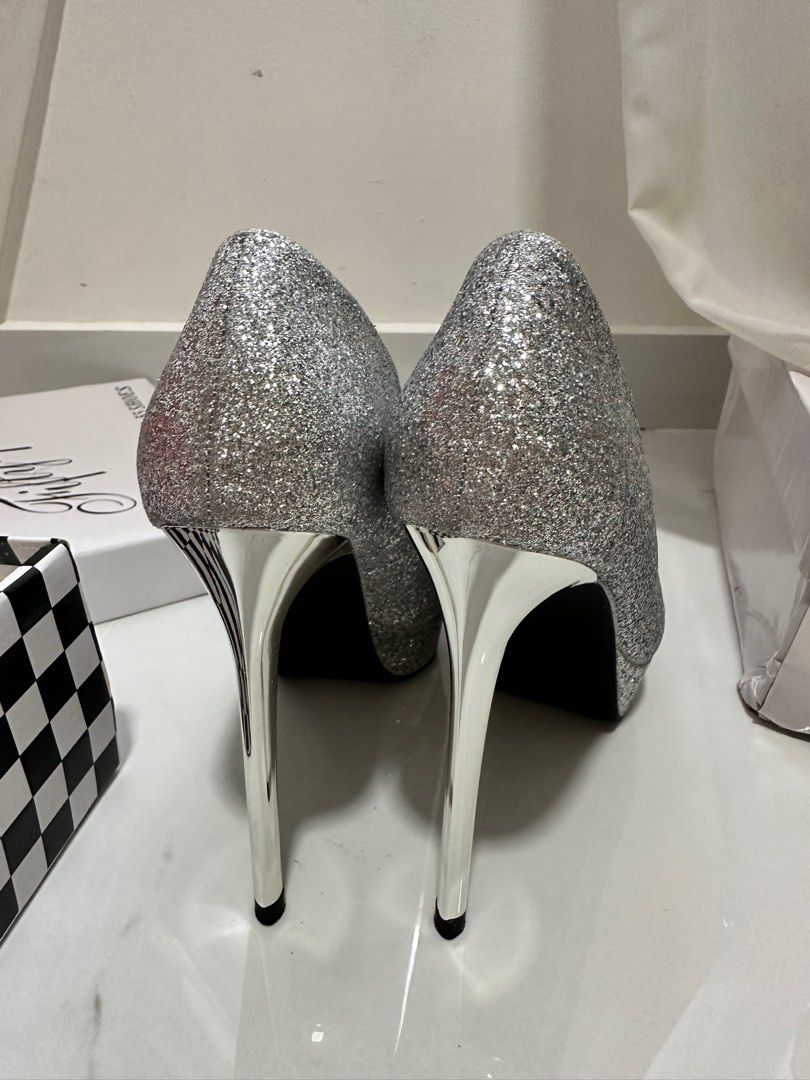 Wedding Silver glitter heels 3 inch Women s Fashion Footwear