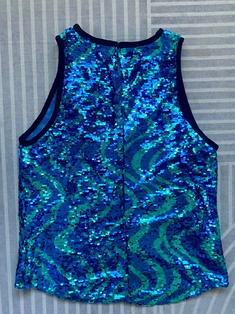 Zara blue sequin top new arrivals