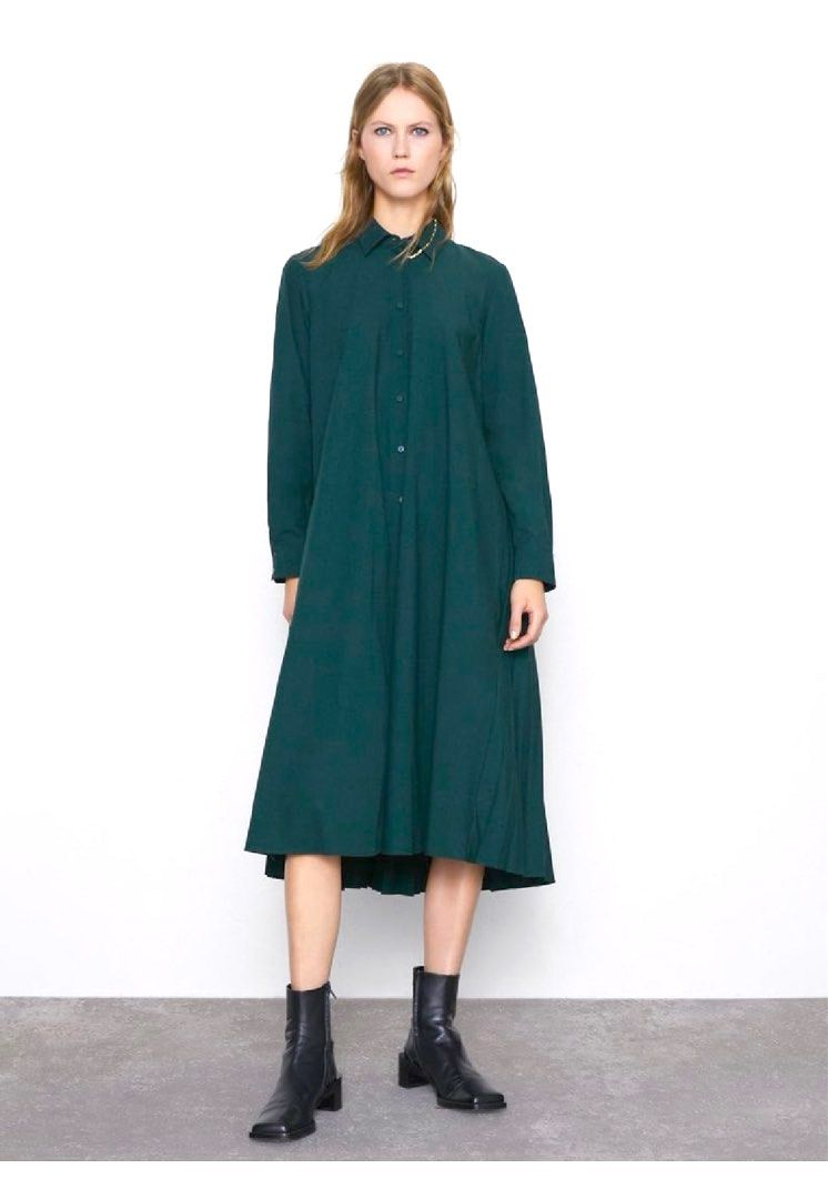 Zara Green Back Pleats Dress, Women's Fashion, Dresses & Sets, Dresses on  Carousell