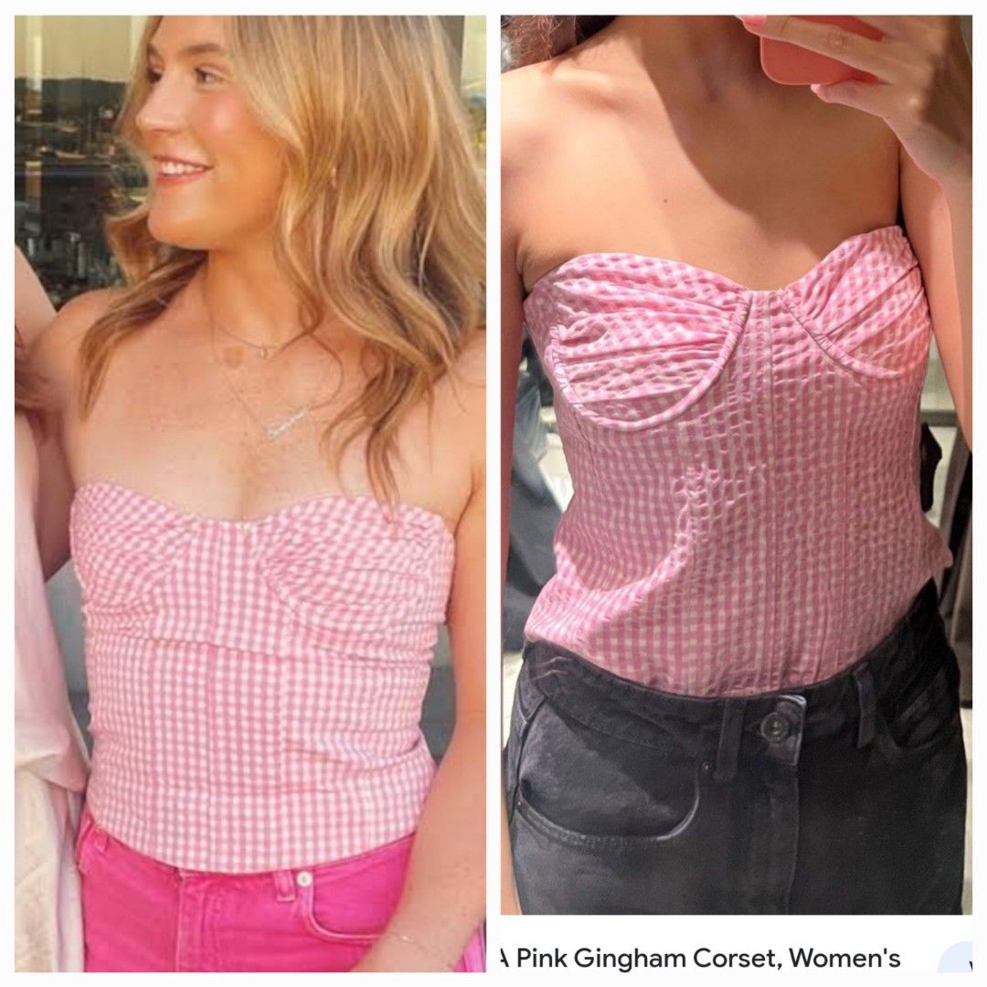 zara pink gingham corset, Women's Fashion, Tops, Sleeveless on