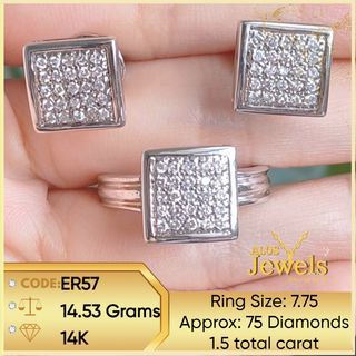 14K White Gold Earrings and Ring with Real Natural Diamonds