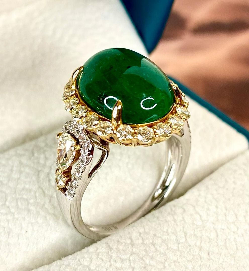 18K White Gold Emerald Diamond Lady Ring Cert Women s Fashion