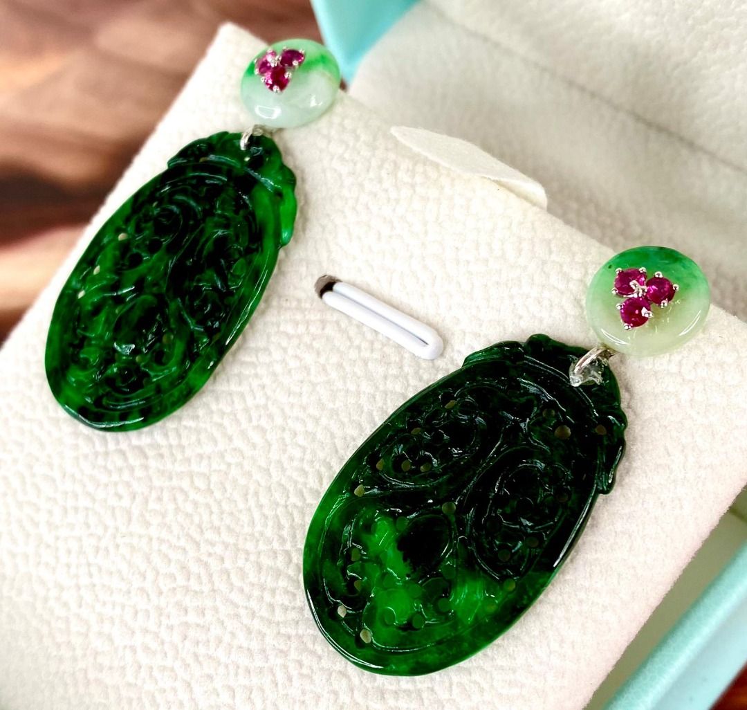 White gold jade earrings store