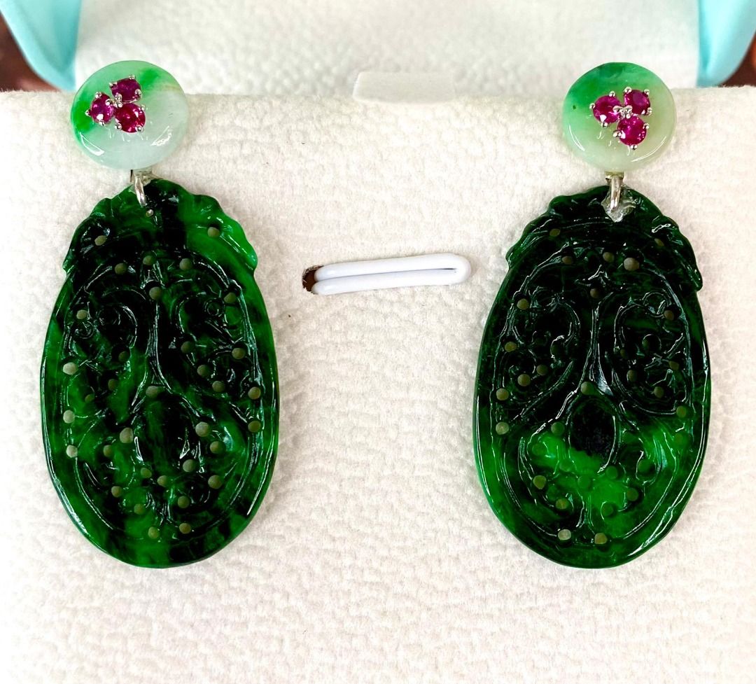 White gold jade earrings on sale