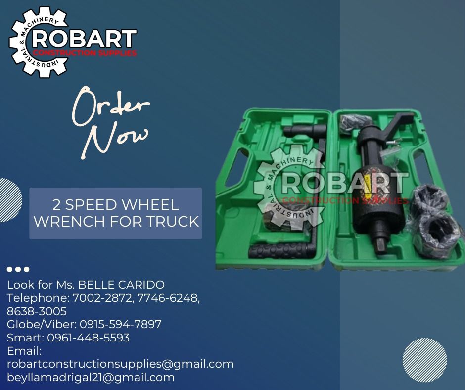2 Speed Wheel Wrench For Truck (Category: Construction Tools & Equipment) located in Manila. Submitted by bellarobart (Listing ID 1284633157, Image 1). Description: 2 SPEED WHEEL WRENCH FOR TRUCK Model: # W4800 1" DR X 33mm, 38mm, 41mm 1" DR SQUARE SOCKET 21mm (HIGH & LOW SPEED) Price: 4,000.00 𝑹𝑶𝑩𝑨𝑹𝑻 𝑪𝑶𝑵𝑺𝑻𝑹𝑼𝑪𝑻𝑰𝑶𝑵 𝑺𝑼𝑷𝑷𝑳𝑰𝑬𝑺 #RobartConstructionSupplies #robartph #constructionmaterials #industrialsupply Office Address: 1405