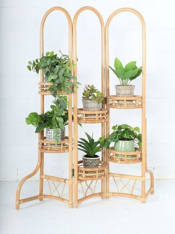 Arc rattan plant rack holder stand divider partition shelf screen boho ...