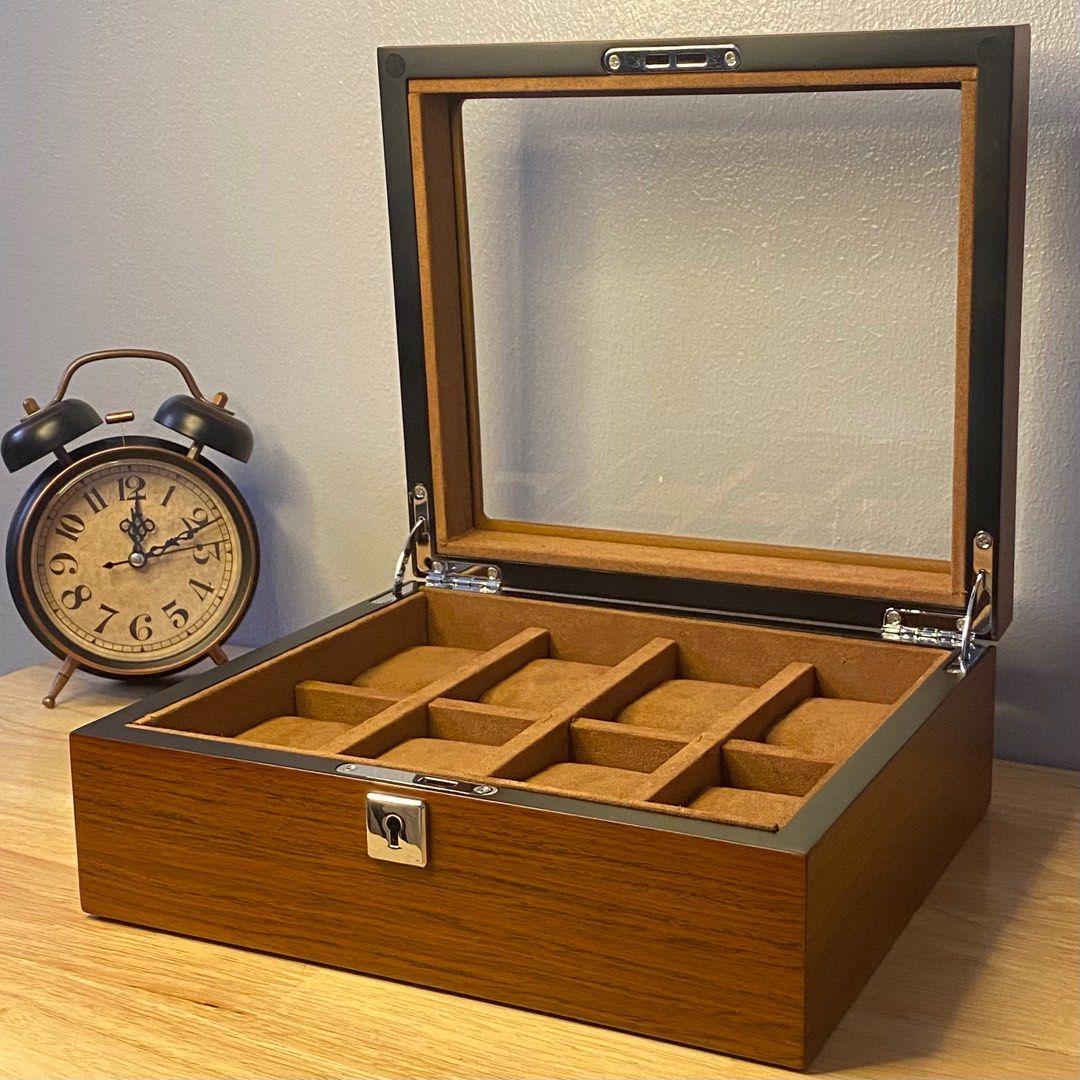 8 slots Wooden watch box case organizer (Category: Accessory Holder, Box & Organizers) located in Manila. Submitted by markwrist07 (Listing ID 1284601688, Image 2). Description: Travel Watch roll Case & Watch winder & Luxury Wooden Watch box Organizer 1/2/3/5/6/8/10/12 Slots‼️ SPECIFICATIONS: Material Wooden Watch Box: Walnut wood material and suede interior.🪵 Type: 5/6/8/10/12 Slots Sizes For Wooden Watch Box 6 Slots key Size - 20*22.5*9.5cm 6 