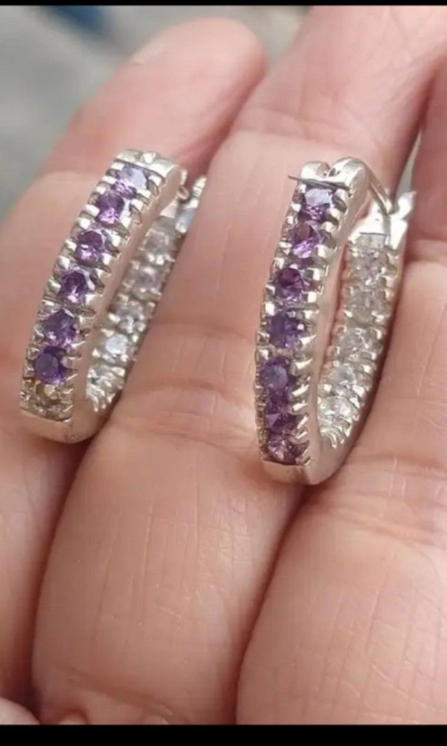 Antique double side amethyst Russian diamond sterling silver 925