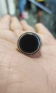 Antique sterling silver 925 black onyx stone unisex ring, size 5