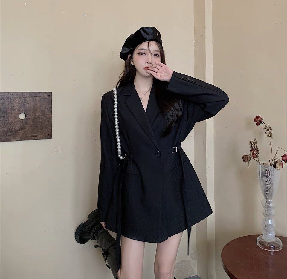 Girl in sales black coat