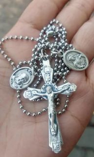 Blessed crucifix with St Pio & Jesus medallion protection necklace