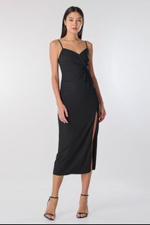 WILLABEL PADDED TWIST KNOT CAMI SLIT DRESS (BLACK)