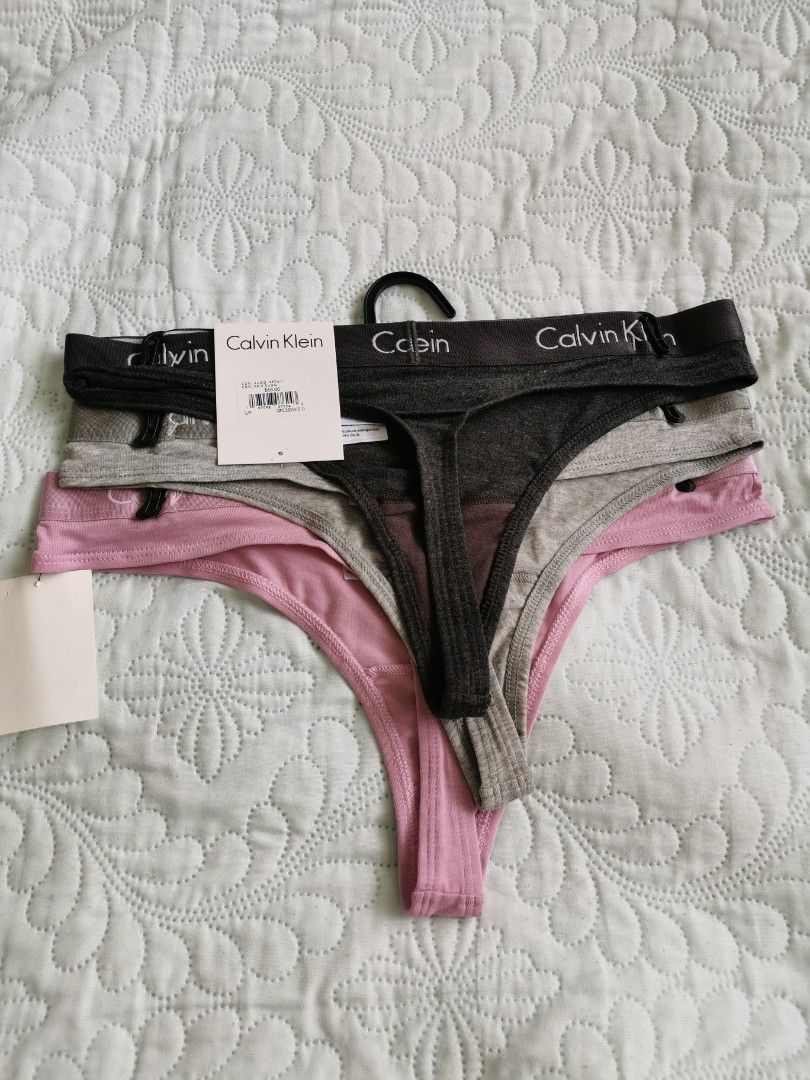 Calvin Klein Thongs Cotton 3 Pack Logo on Band (Pink/Light Gray / Gray)