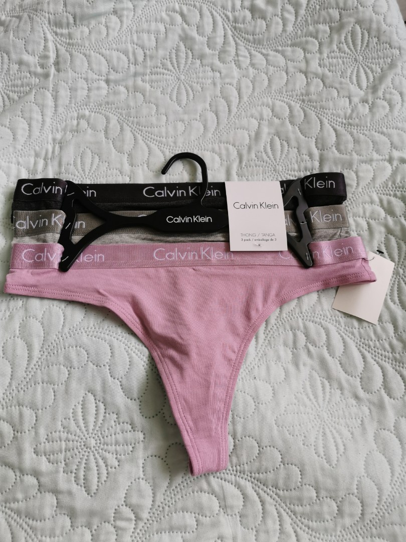Calvin Klein Thongs Cotton 3 Pack Logo on Band (Pink/Light Gray / Gray) ,  Women's Fashion, Undergarments & Loungewear on Carousell