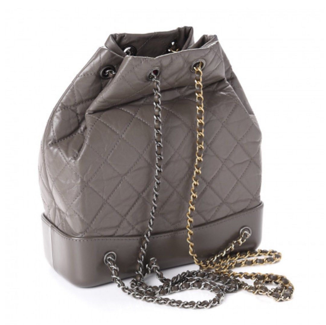 Chanel Aged Calfskin Quilted Small Gabrielle Backpack Grey
