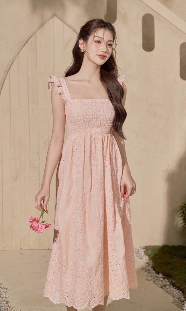 Sundance Puffy Sleeves A-Line Broderie Anglaise Mini Dress in Bubblegum  Pink