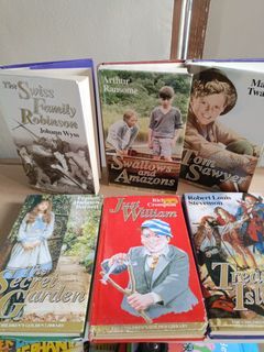 Children's Classic Books- The Swiss Famiily Robinson, Swallows and Amazons, The Adventures of Town Sawyer, The Secret Garden, Just William and Treasure Island
The Children's Golden Library
Preloved
Good condition. With minimal signs of usage. 
Hardbound
