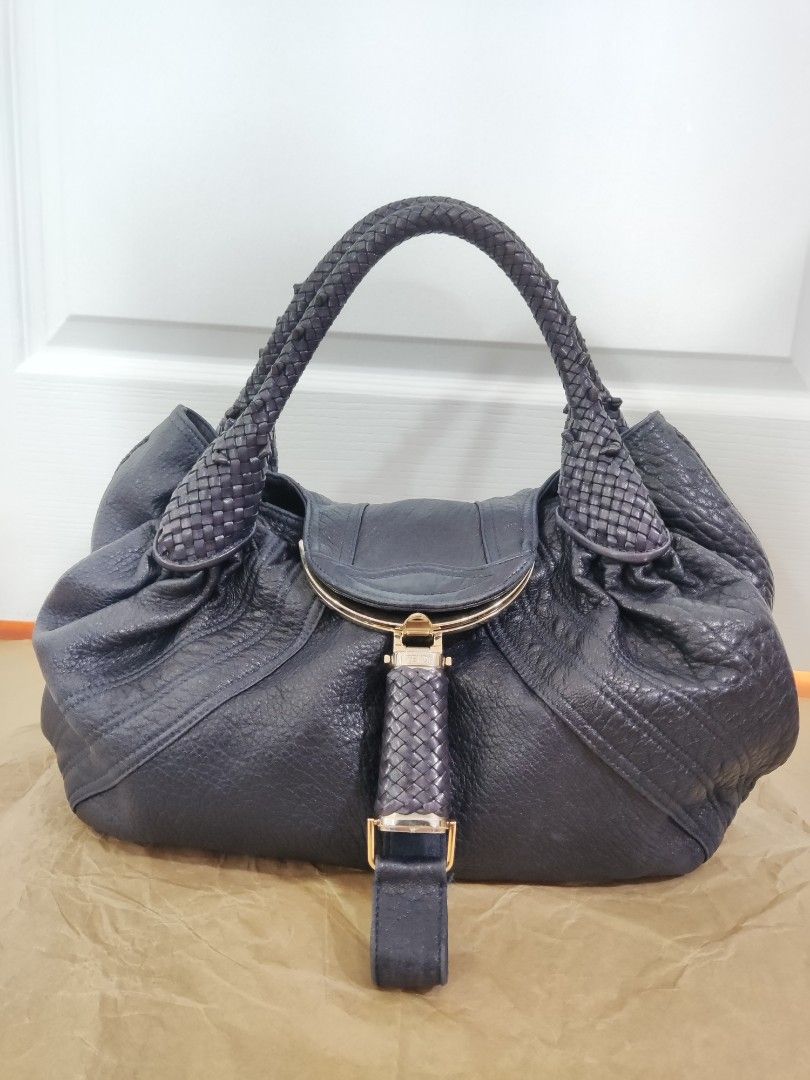 Fendi spy bag handbag authentic vintage IT COMEBACK bag shoulder hobo bag lipstick compartment RARE BLUEBERRY PURPLISH BLUE colour leather Zucca