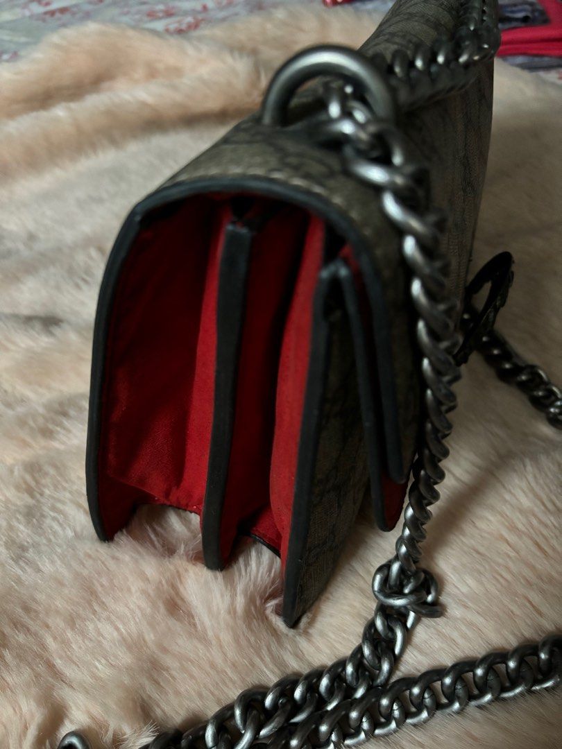 Gucci Dionysus GG small shoulder bag (Category: Luxury Bags & Wallets) located in Caloocan City. Submitted by darigold1 (Listing ID 1284622399, Image 2). Description: With flaws, selling it low With dustbag Bought in Japan Perhaps no other bag has defined the decade like Gucci’s Dionysus Small shoulder bag; and that’s only one reason it’s an investment piece. Made in Italy from GG Supreme canvas with red suede trims, it’s embellished with the hou