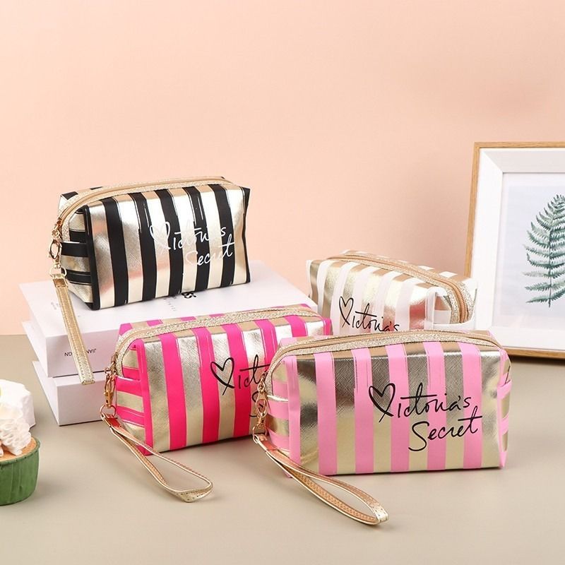 Victoria secret pink and black striped bag cheap