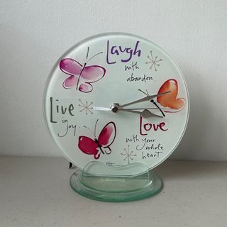 Kathy Davis Designs Glass Table Clock Desk Clock Small Clock Glass Gift Live Love Laugh
