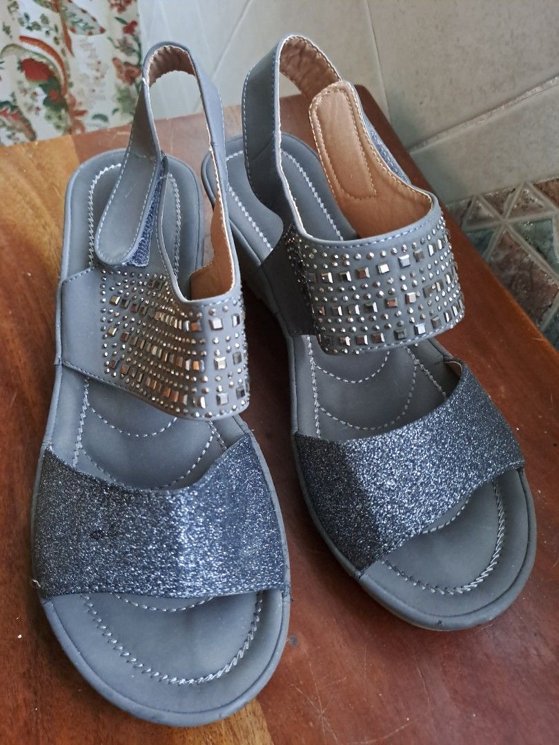 Kiki Ladies Shimmer Heeled Sandals Blue Grey Size 37