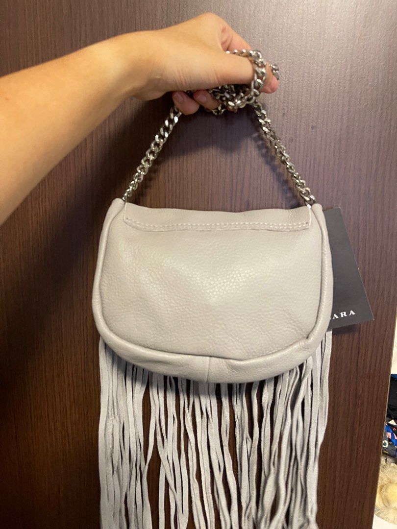 White leather outlet fringe bag
