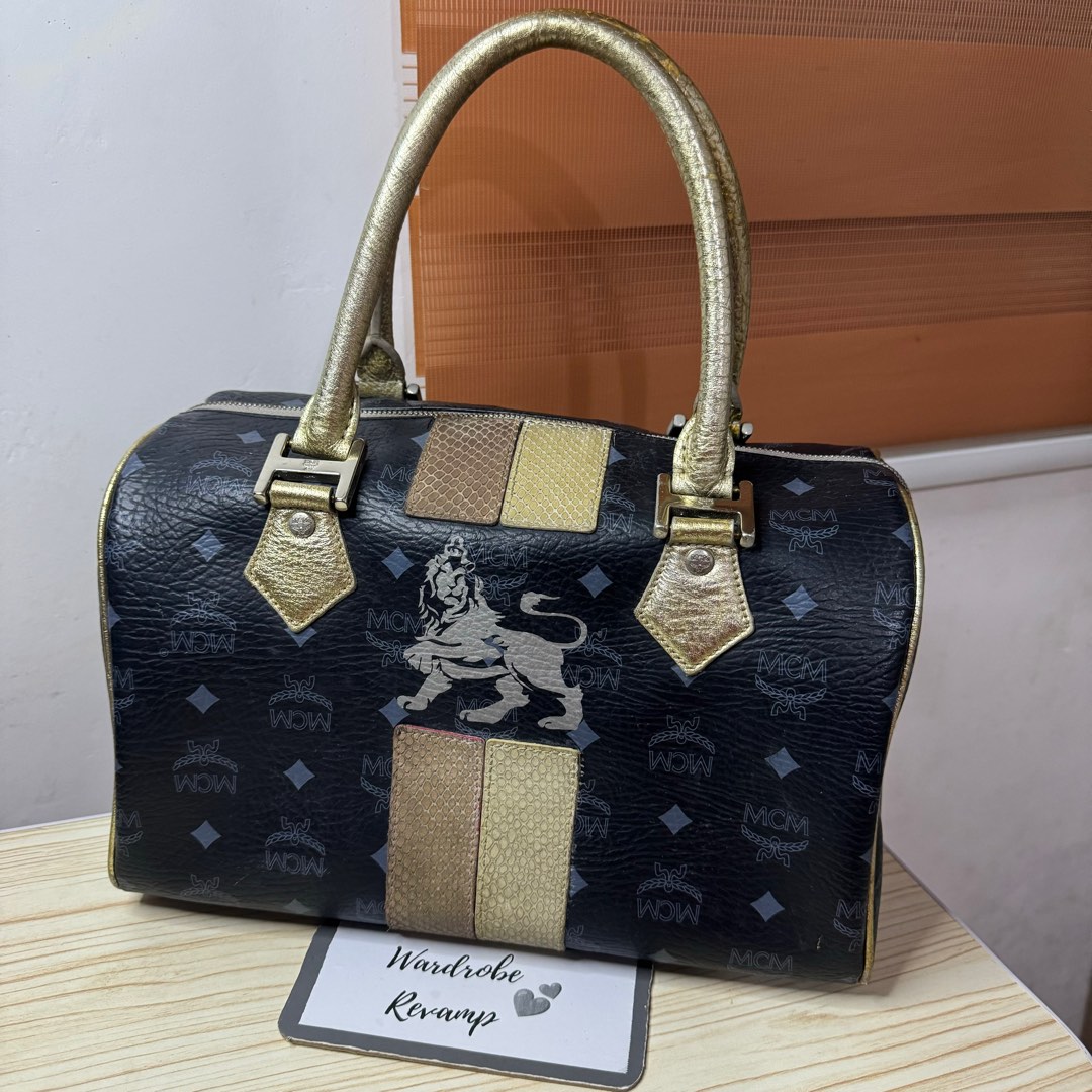 Mcm lion boston bag hot sale