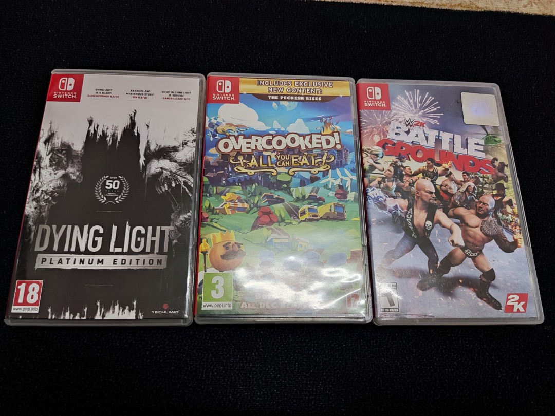 Nintendo Switch Games 3 in 1 ( Dying Light, Overcooked, WWE 2K ), Video  Gaming, Video Games, Nintendo on Carousell