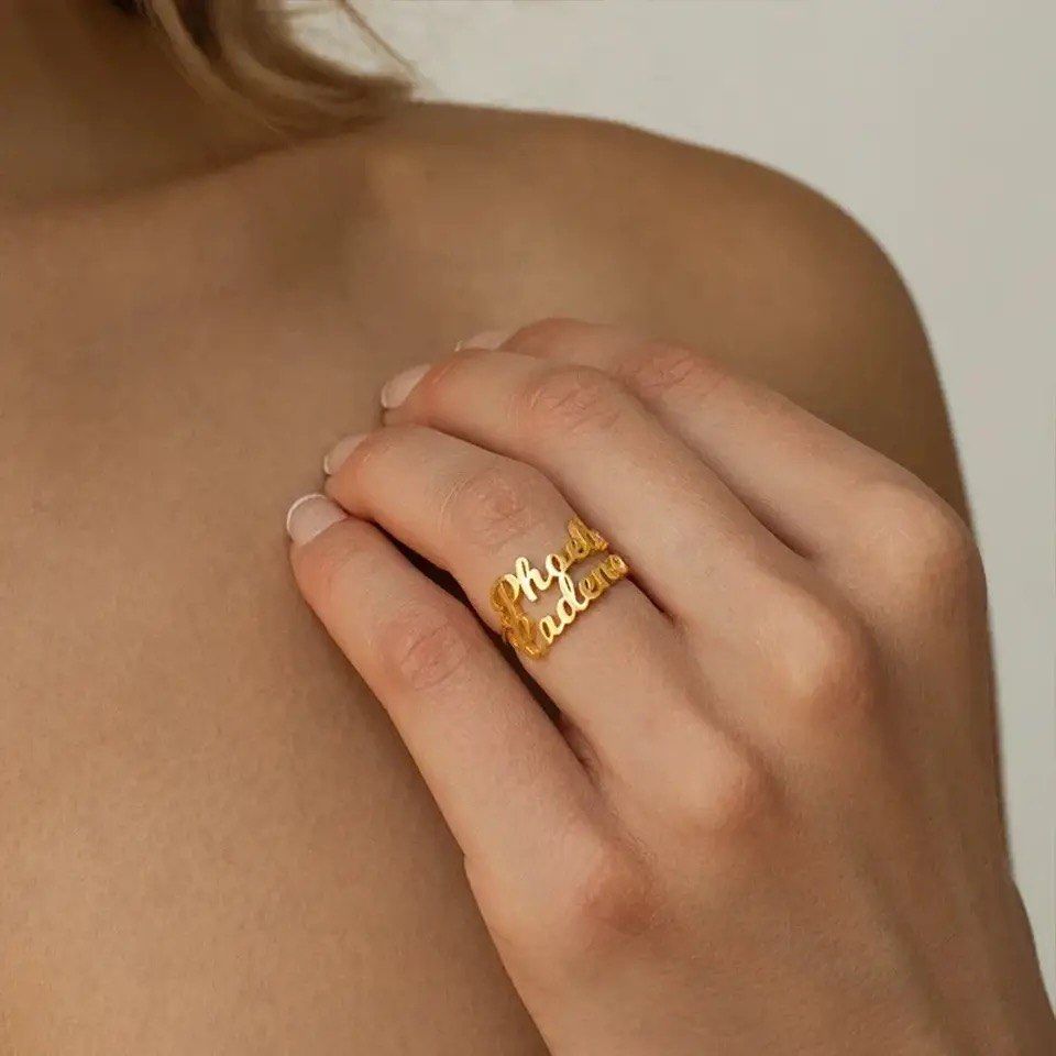 Gold couple sales rings with names