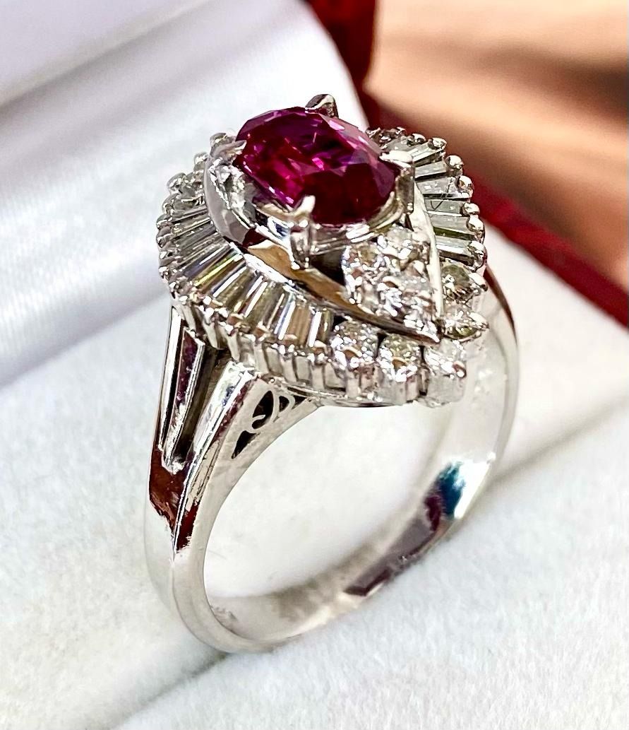 PT900 White Gold Ruby Diamond Lady Ring Cert