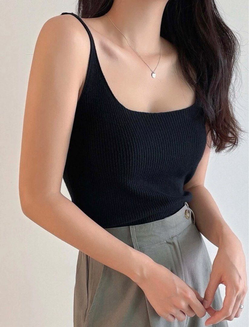 Singlet Solid Rib Knit Top, Women's Fashion, Tops, Sleeveless on Carousell