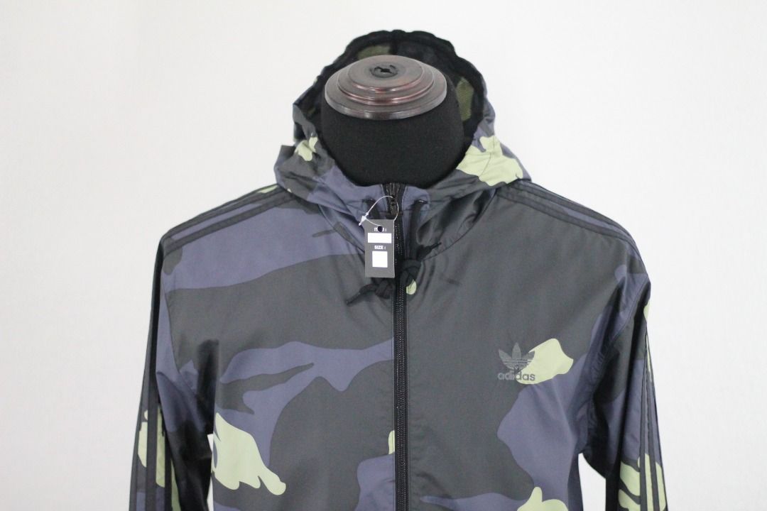Mens adidas originals camo reversible trefoil windbreaker jacket 2025 hooded coat