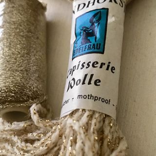 TAKE ALL 💝 NEW, Hard to Find Vintage Edelfrau Tapisserie Wolle Gold And White Twisted Yarn + Vintage Dull Gold Metallic Filament Spool Needlepoint Thread + Hazelwood Gold Zari Needlepoint Embroidery Thread