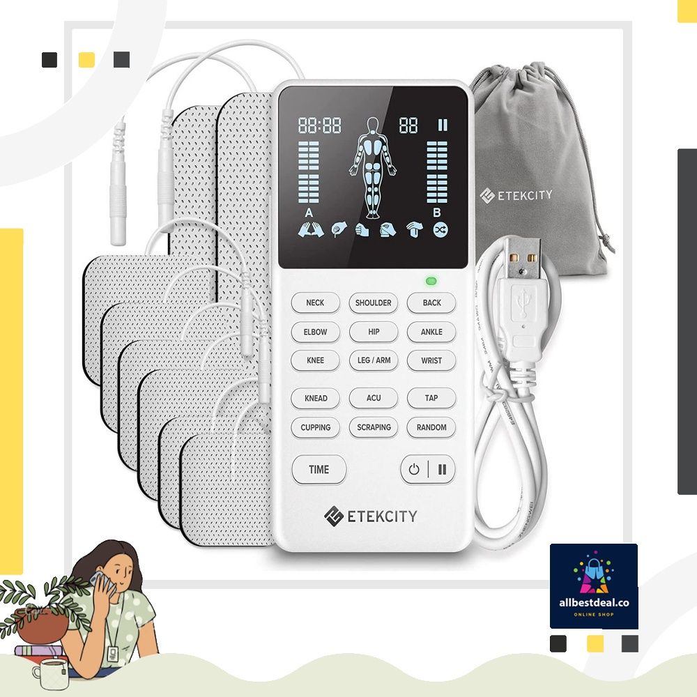 TENS Unit Muscle Stimulator for Pain Relief 4 Channels Etekcity Rechargeable Electric Pulse Massager for Back Shoulder Sciatica Multi Modes 8 Electrode Pads OTC Electrotherapy FDA Cleared Health Nutri...