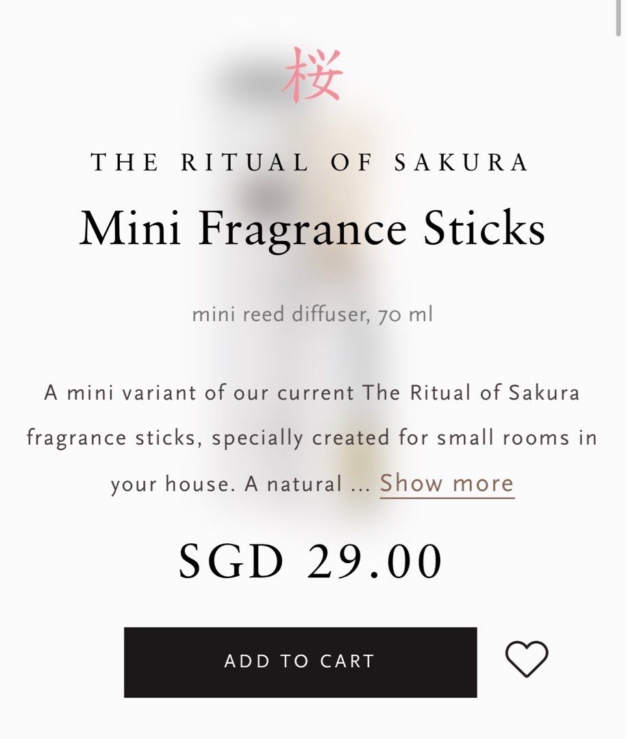 The Ritual of Sakura Mini Reed diffuser 70ml, Furniture & Home