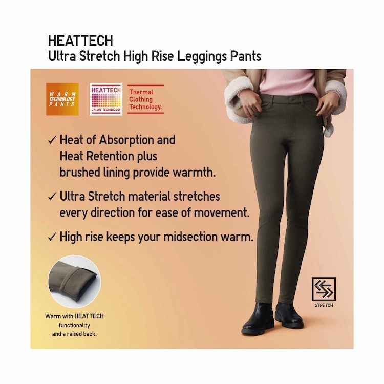 Uniqlo HEATTECH Ultra Stretch High Rise Leggings Pants, Women's
