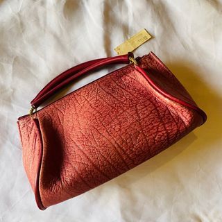 Valentine Perfect! Deep Rose Red Genuine Leather Crackled Vintage Dumpling Bag